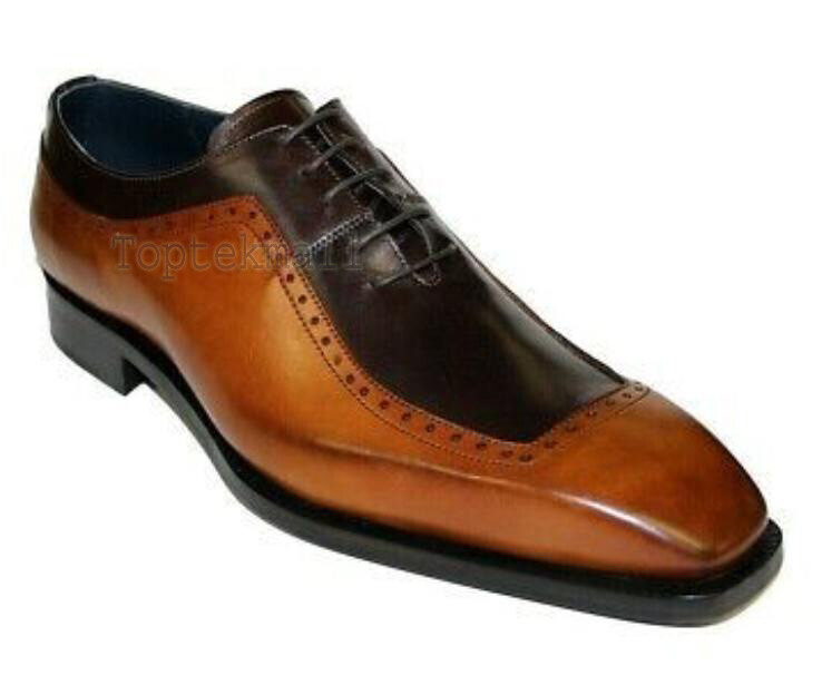 Pre-owned Handmade Men's Leather Luxury Lace Up Oxfords Unique Design Custom Shoes-505 In Two Tone