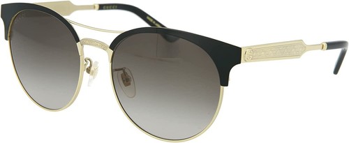 Pre-owned Gucci Sunglasses Gg0075s 002 56mm Black Gold / Grey Lens In Gray