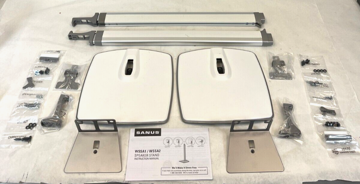 Used -Sanus WSSA2-W1 White Pr. Adjustable Height Wireless Sp