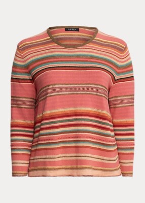 NWT $195 Ralph Lauren Striped Cotton Linen Sweater Women's Plus Size: 1X, 2X