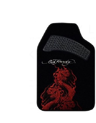ED HARDY RED KING COBRA BLACK CARPET CAR OR TRUCK FLOOR MATS SET OF 2 NEW!