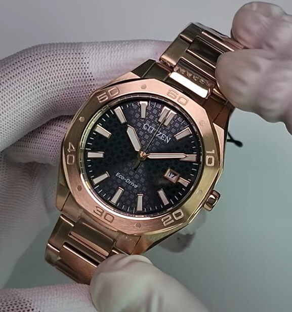 Pre-owned Citizen Eco-drive Bm7633-81x Green Analog Rose Gold Tone Octagonal Men's Watch