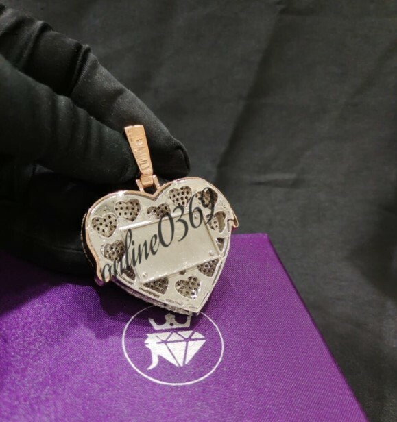 Pre-owned Online0369 2.75 Ct Vvs Moissanite Men's Heart Charm Pendant 14k Two Tone Gold 925 Silver In White