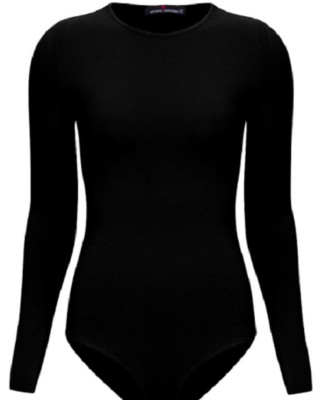 Long Sleeve Body Suit-Round Neck Cotton Stretch with Snap Closure