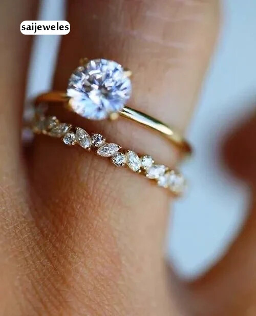 2CT Round Cut Diamond Lab-Created Bridal Set Engagement Ring 14K Yellow Gold FN - Picture 1 of 7