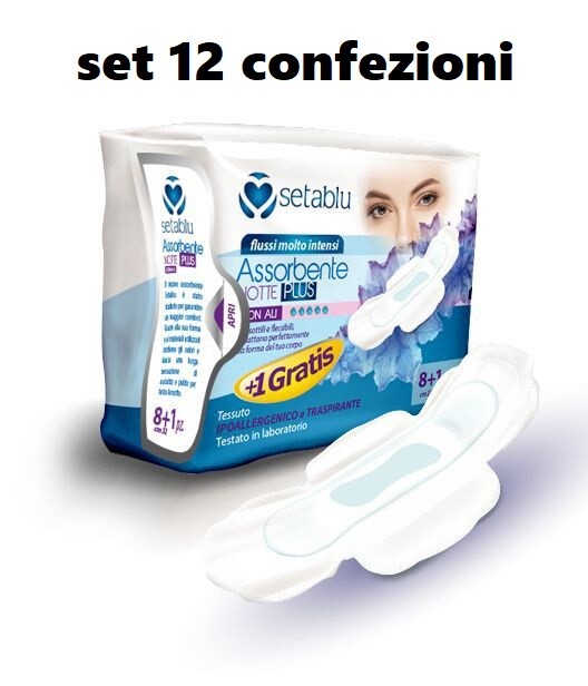 Set 12 Confezioni 9 Pezzi Assorbenti Notte Plus Con Ali Ultrasottili Donna dfh