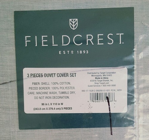 Fieldcrest Velvet Trim Duvet Cover 3pc Set ~ King ~ Gray