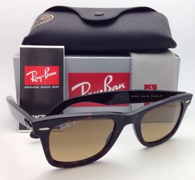 Pre-owned Ray Ban Sun Classic Wayfarer Rb 2140 902/m2 Dark Havana W/brown Grad Polar 50mm In Brown Gradient Polarized
