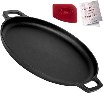 Cuisinel Cast Iron Pizza Pan/Round Griddle 13.5" Flat Skillet FBA-C12714 - Black