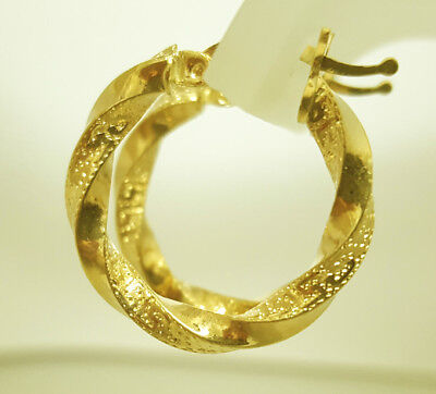 14 CT Ladies Hoop Earrings 585 Yellow Gold Twisted With Mäander Pattern New