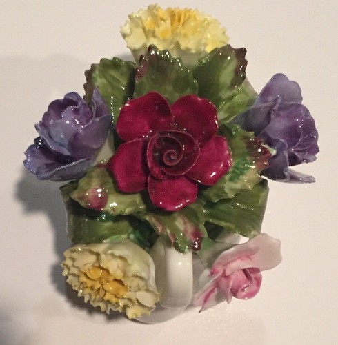 Aynsley England Fine Bone China Swan With Flowers Hand Modelled Hand Painted