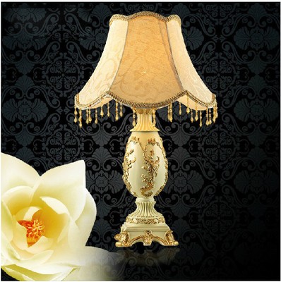 European Style Beige E27 Height 53CM ResinFabric Bedroom Bedside Table Lamp