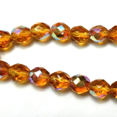 25 Pieces ~ TOPAZ AB ~ 8mm ROUND FACETED ~ FIRE POLISH GLASS BEADS