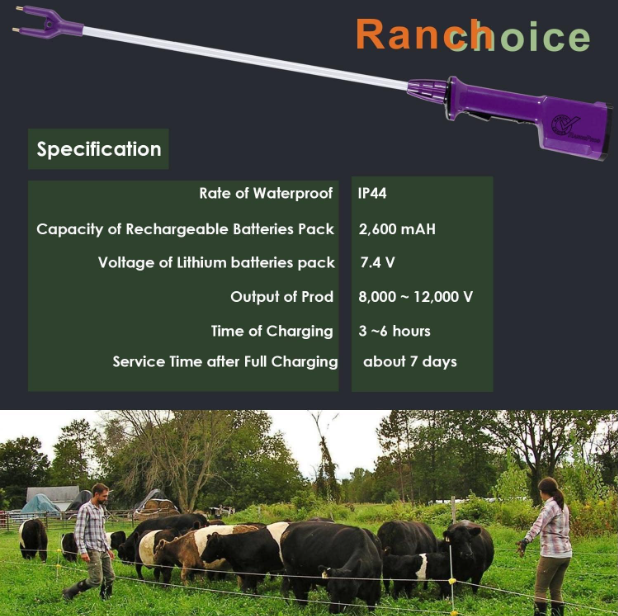 Purple Rechargeable Livestock Prod Waterproof Cattle Prod Hot Shot Felixible