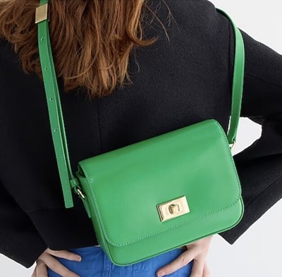 J.Crew Edie Italian Leather Crossbody Bag Purse In Kelly Green NWT