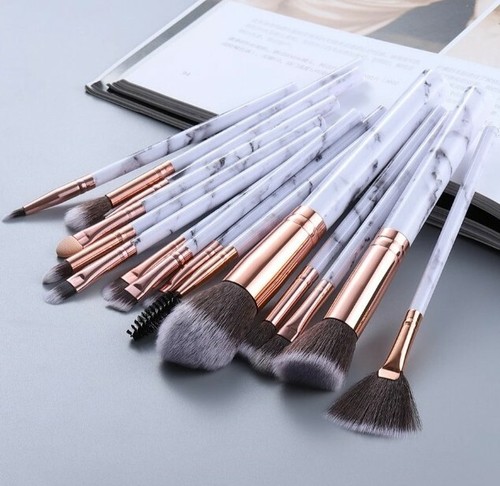 15tlg Make Up Pinsel Set Schminkpinsel Eyeliner Lidschatten Kosmetik Kit marmor 