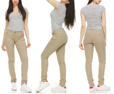 Women's 5-Pocket Design Mid-Rise Chino Super-Stretchy Skinny Fit Work Pants