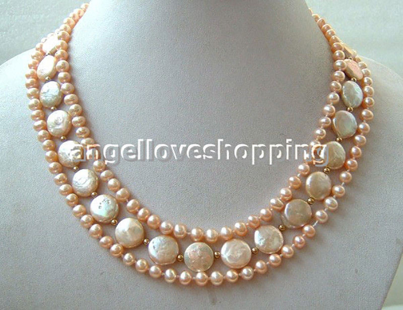 Double rows gold twist genuined cultured freshwater pearl