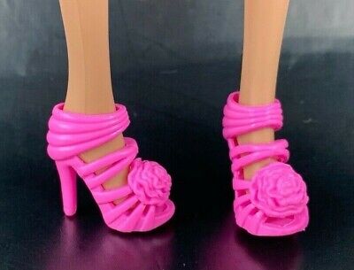 Barbie Doll Pink Rose Shoes Flower Accessory High Heels Stiletto Sandals