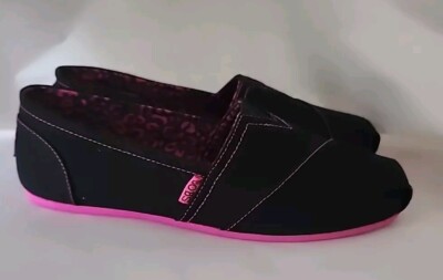 SKECHERS WOMEN'S BOBS PLUSH PEACE & LOVE SLIP ON FLAT 8 BLACK / HOT PINK Sz. 11 