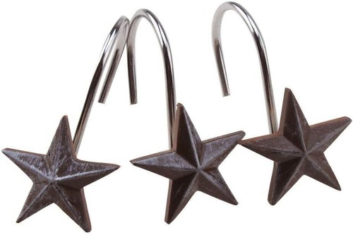 Farmhouse Star Anti-Rust Shower Curtain Hooks - New - 12 Shower Curtain Rings