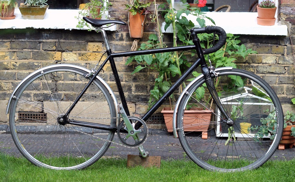 Single speed commuter road bike with 53cm steel frame and Specialized