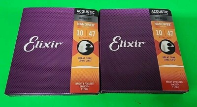 Elixir 11002 Nanoweb Coated 80/20 Bronze Acoustic Guitar Strings 2 Pack