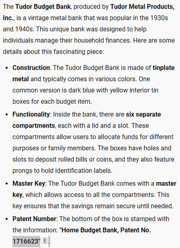 Two Vintage Tudor Metal Products Corp. Home Budget Savings Banks 100% Original