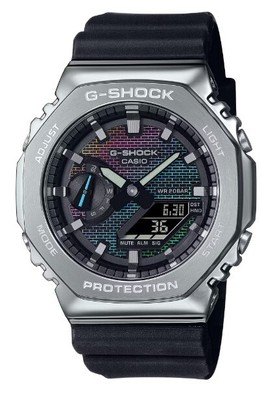 Pre-owned G-shock Casio  Gm2100rw-1a Rainbow Brick Wall Pattern Dial Black Band Watch