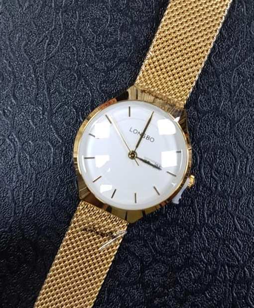 Orologio Polso Longbo Donna Analogico Quarzo Fashion Maglia Milano Dorato lac