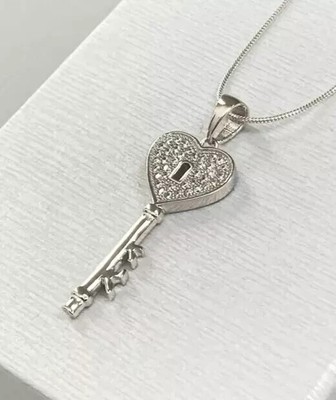 Women Key Shape Pendant 14k White Gold Plated 2Ct Round Lab-Created Diamond