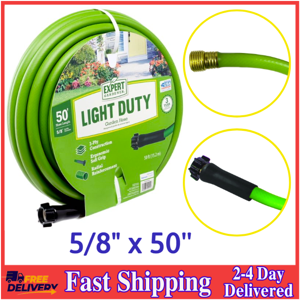 Expert Gardener Light Duty 5/8" x 50' Garden Hose, 3-Ply Construction, Green NEW