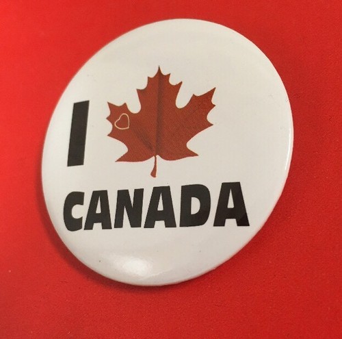 BRAND NEW Button Pin I Love Heart Mapleleaf Canada Red White Buttons Pins Themed