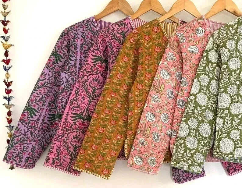 Pre-owned Handmade 10 Pcs Indian  Kantha Quilt Short Jacket Kimono Women Wear Boho Jacket In Multicolor