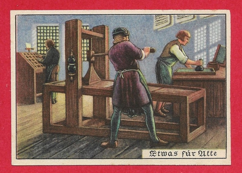 German Echte Wagner Card: Development Of Writing, Gutenberg'S Workshop (1930)
