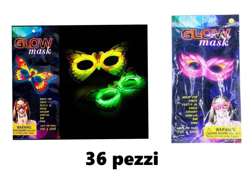 Set 36 Pezzi Maschere Fluorescenti Fluo Colorati Party Feste Gadget cir
