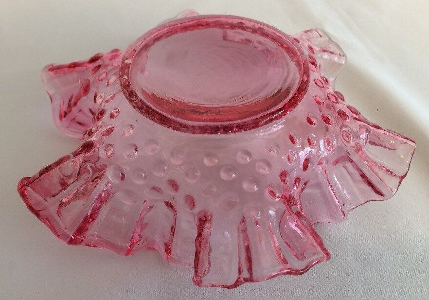 Antique Ruffled Pink With Dots Glass Bowl 6.25