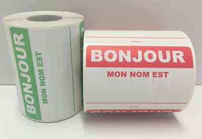 Red BONJOUR MON NOM EST Name Tag Identification Labels | 2''x3-1/2'' | 300/Roll 