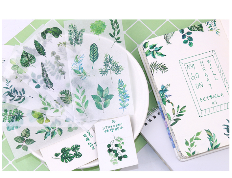6Pcs Watercolor Leaves Greenery Stickers Papercraft Planner Journal Supply Plant