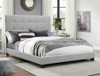 CALIFORNIA KING Upholstered Panel Headboard Low Profile Footboard Bed Frame Gray