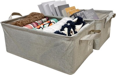 Storage Baskets for Shelves ,Closet Fabric 18.5''L x 11.2''W x7.7''H, 2PC Gray 