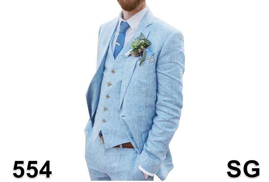 Wehilion Men Retro Linen Suit Light Blue,Homecoming Tuxedo Summer, Slim Fit, XXL
