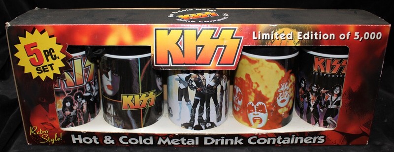 KISS - SET OF 5 HOT & COLD METAL DRINK CONTAINERS-2000-LIMITED ED