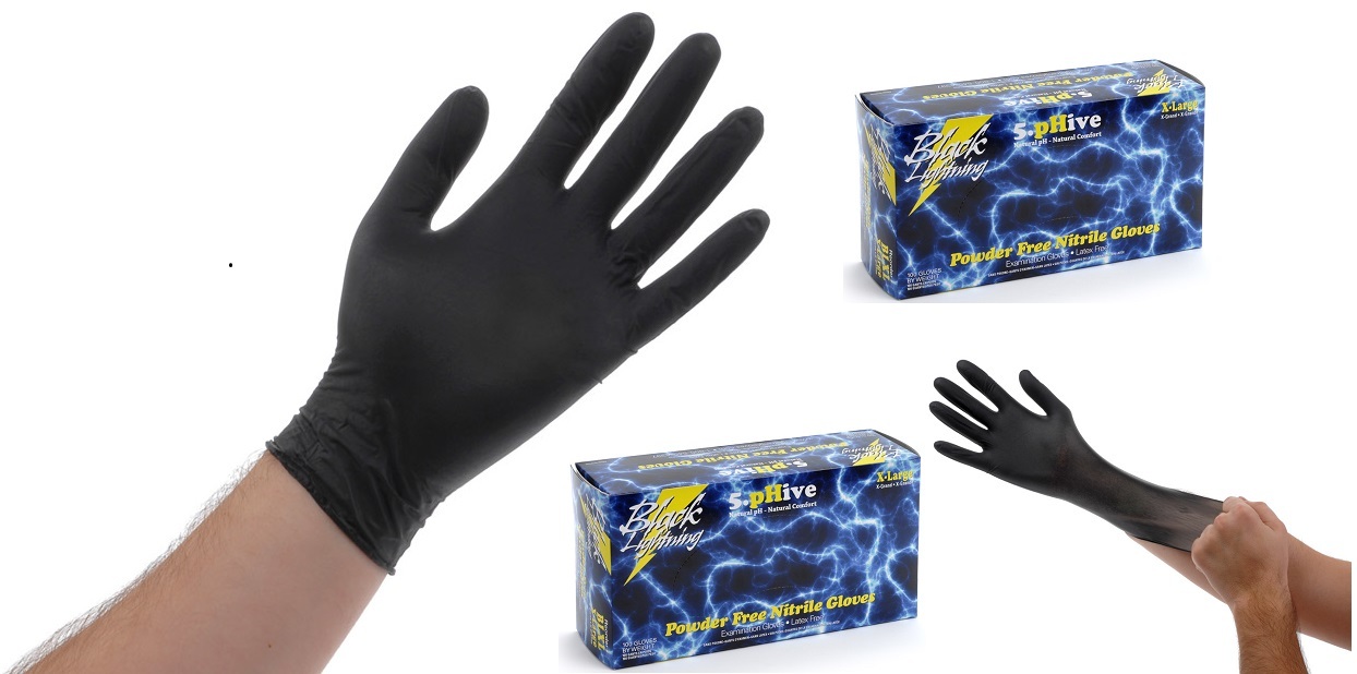 Black Lightning Gloves, XL, Latex FREE Box OF 100 Gloves SAVE W/ BAY