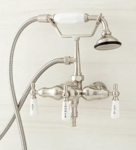 Signature Hardware WOODROW WALL-MOUNT TUB FAUCET w/ HAND SHOWER - BRUSHED NICKEL