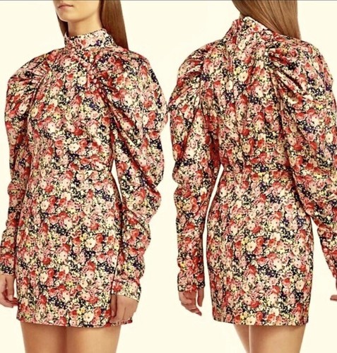 ワンピース Rotate Birger Christensen Mini Dress With Floral Pattern Rotate Birger Christensen Kim Satin Floral Puff-Sleeve Mini