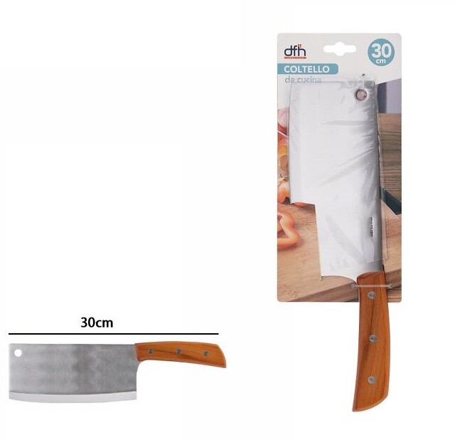 Coltello Mannaia 30cm Taglio Cucina Acciaio Manico Legno dfh