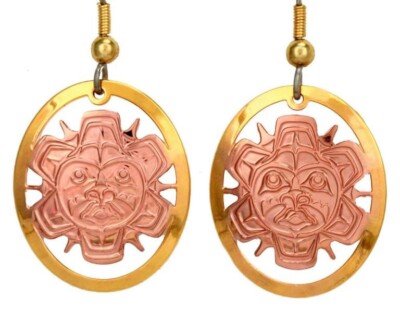Cut Out Gold and Copper Native Sun Totem Earrings