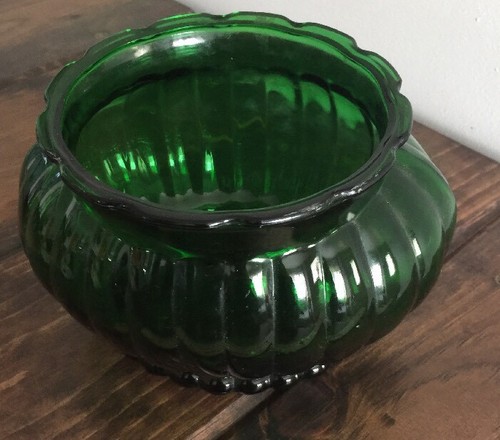 Vintage Forest Green Oval Glass Bowl Vase Planter by A.L.R. Co. Cleveland R-18