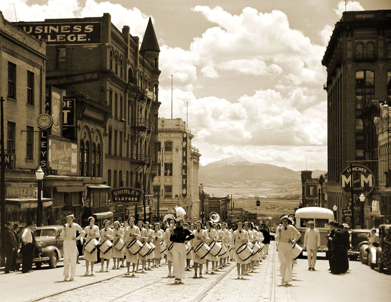 1939 High School Band Parading, Butte, MT Old Photo 8.5" x 11" Reprint